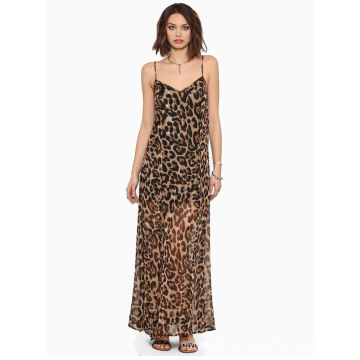 Hochwertiges langes Kleid-Großverkauf-Chiffon- Leopard-Frauen-Beleg-Kleid